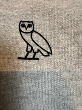 OVO October's Very Own M Grey Heather Owl Logo 100% Cotton Hoodie Drake